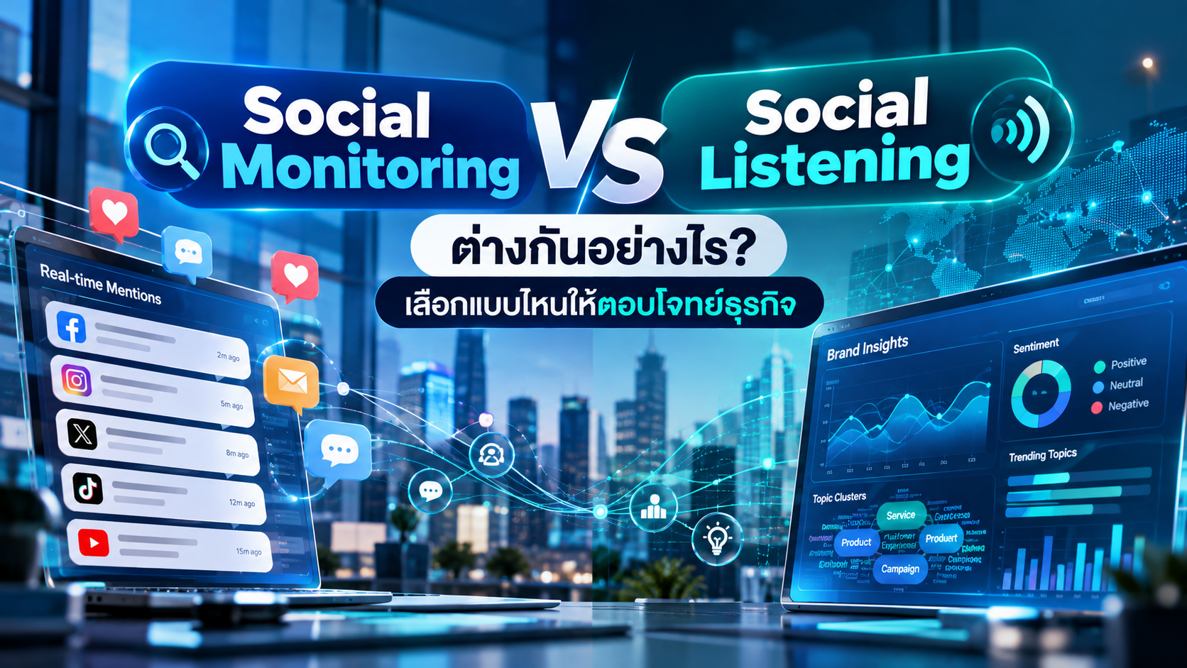 Social Listening vs Social Monitoring ต่างกันอย่างไร? เลือกแบบไหนให้ตอบโจทย์ธุรกิจ